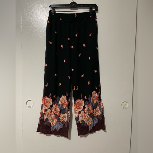 Ett:TWA by Anthropologie black floral wide leg high rise pull on pant - Picture 3 of 6